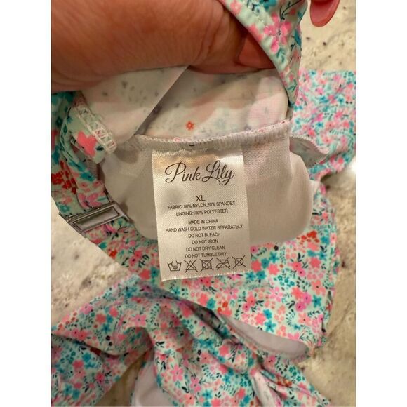 Pink Lily Light Blue Ditsy Floral Print Flutter Sleeve Bikini sz XL NWOT - Picture 9 of 10